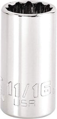 Proto - 11/16", 3/8" Drive, Intermediate Hand Socket - 12 Points, 1-47/64" OAL, Steel, Full Polish Finish - Benchmark Tooling