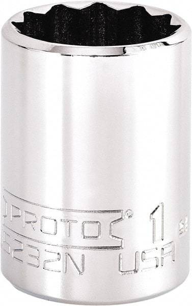 Proto - 1", 3/8" Drive, Intermediate Hand Socket - 12 Points, 1-47/64" OAL, Steel, Full Polish Finish - Benchmark Tooling