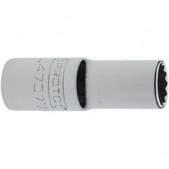 Proto - 1/4" Drive, Intermediate Hand Socket - 12 Points, 1-17/64" OAL, Steel, Full Polish Finish - Benchmark Tooling