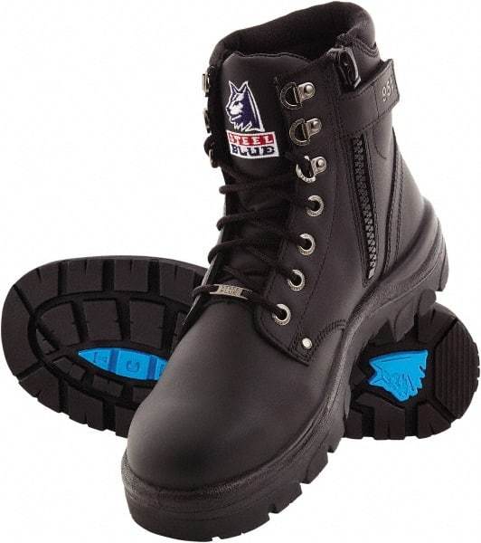 Steel Blue - Men's Size 14 Wide Width Steel Work Boot - Black, Leather Upper, TPU Outsole, 6" High, Lace-Up, Side Zip - Benchmark Tooling