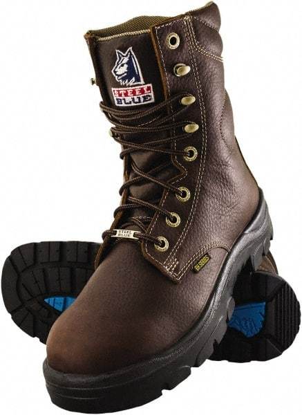 Steel Blue - Men's Size 12 Medium Width Steel Work Boot - Oak, Leather Upper, TPU Outsole, 8" High, Lace-Up - Benchmark Tooling