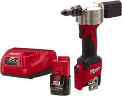 Milwaukee Tool - All up to 3/16" Closed End Rivet Capacity , 2,000 Lb Pull Force Cordless Electric Riveter - 0.8" Stroke Length, 12 Volt, Mandrel Collection, (2) 48-11-2401 Batteries Included - Benchmark Tooling