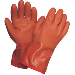 Large Gloves-Powercoat 12″ Double Dipped PVC With Thermal Fleece Lining And Rough Grip Orange - Benchmark Tooling