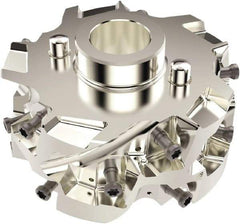 Seco - 3" Cut Diam, 27mm Shank Diam, 45.5mm OAL, Indexable Square Shoulder Helical End Mill - LO.. 13 Inserts, Cylindrical Shank, 90° Lead Angle, Series Square T4-08 - Benchmark Tooling