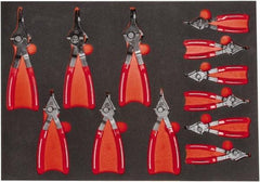 Proto - 12 Piece, 1/4 to 5-7/8" Bore, 1/4 to 5-7/8" Shaft, Convertible Retaining Ring Pliers Set - 0.038 to 0.09" Tip Diam Range, Comes in 23 x 16 Foam Insert - Benchmark Tooling