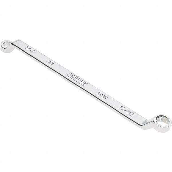 Proto - 1/4" x 5/16" 12 Point Box Wrench - Double End, 13/32" Head Diam x 15/32" Head Thickness, 6-19/32" OAL, Steel, Polished Finish, 15° Offset - Benchmark Tooling