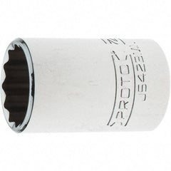 Proto - 1/2" Drive, Standard Hand Socket - 12 Points, 1-13/16" OAL, Steel, Chrome Finish - Benchmark Tooling