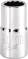 Proto - 9/16", 1/2" Drive, Standard Hand Socket - 12 Points, 1-5/8" OAL, Steel, Chrome Finish - Benchmark Tooling