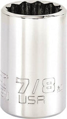 Proto - 7/8", 1/2" Drive, Standard Hand Socket - 12 Points, 1-13/16" OAL, Steel, Chrome Finish - Benchmark Tooling