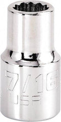 Proto - 7/16", 1/2" Drive, Standard Hand Socket - 12 Points, 1-17/32" OAL, Steel, Chrome Finish - Benchmark Tooling