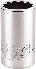 Proto - 3/4", 1/2" Drive, Standard Hand Socket - 12 Points, 1-3/4" OAL, Steel, Chrome Finish - Benchmark Tooling