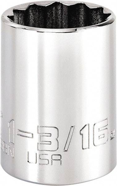 Proto - 1-3/16", 1/2" Drive, Standard Hand Socket - 12 Points, 2" OAL, Steel, Chrome Finish - Benchmark Tooling