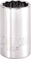 Proto - 13/16", 1/2" Drive, Standard Hand Socket - 12 Points, 1-3/4" OAL, Steel, Chrome Finish - Benchmark Tooling