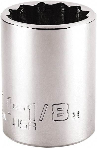 Proto - 1-1/8", 1/2" Drive, Standard Hand Socket - 12 Points, 1-63/64" OAL, Steel, Chrome Finish - Benchmark Tooling