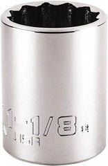 Proto - 1-1/8", 1/2" Drive, Standard Hand Socket - 12 Points, 1-63/64" OAL, Steel, Chrome Finish - Benchmark Tooling