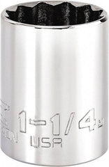 Proto - 1-1/4", 1/2" Drive, Standard Hand Socket - 12 Points, 1-1/64" OAL, Steel, Chrome Finish - Benchmark Tooling