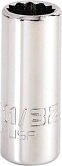 Proto - 11/32", 1/4" Drive, Standard Hand Socket - 12 Points, 1-15/64" OAL, Steel, Chrome Finish - Benchmark Tooling