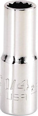 Proto - 1/4", 1/4" Drive, Standard Hand Socket - 12 Points, 1-15/64" OAL, Steel, Chrome Finish - Benchmark Tooling