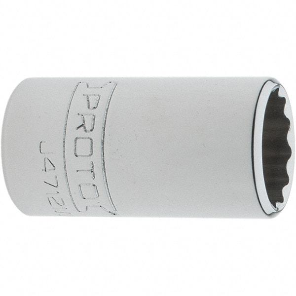 Proto - 1/4" Drive, Standard Hand Socket - 12 Points, 1-17/64" OAL, Steel, Chrome Finish - Benchmark Tooling
