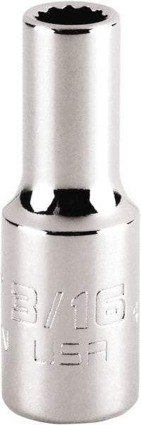 Proto - 3/16", 1/4" Drive, Standard Hand Socket - 12 Points, 1-15/64" OAL, Steel, Chrome Finish - Benchmark Tooling