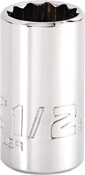 Proto - 1/2", 1/4" Drive, Standard Hand Socket - 12 Points, 1-15/64" OAL, Steel, Chrome Finish - Benchmark Tooling