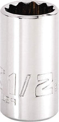 Proto - 1/2", 1/4" Drive, Standard Hand Socket - 12 Points, 1-15/64" OAL, Steel, Chrome Finish - Benchmark Tooling