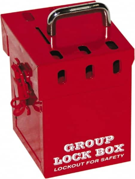 NMC - 10" Deep x 4-1/2" Wide x 6" High, Portable Group Lockout Box - Red, 7 Padlocks - Benchmark Tooling