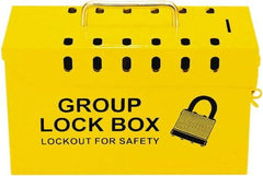 NMC - 10" Deep x 4" Wide x 6" High, Portable Group Lockout Box - Yellow, 13 Padlocks - Benchmark Tooling