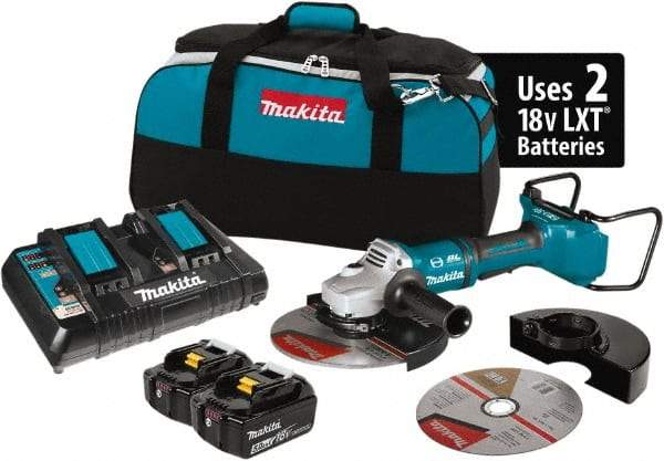 Makita - 9" Wheel Diam, 6,000 RPM, Cordless Angle & Disc Grinder - 5/8-11 Spindle, 18 Volts - Benchmark Tooling