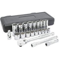 GearWrench - 22 Piece 3/8" Drive Chrome Finish Deep Well Socket Set - 12 Points, 3/8" to 7/8" Range, Inch/Metric Measurement Standard - Benchmark Tooling