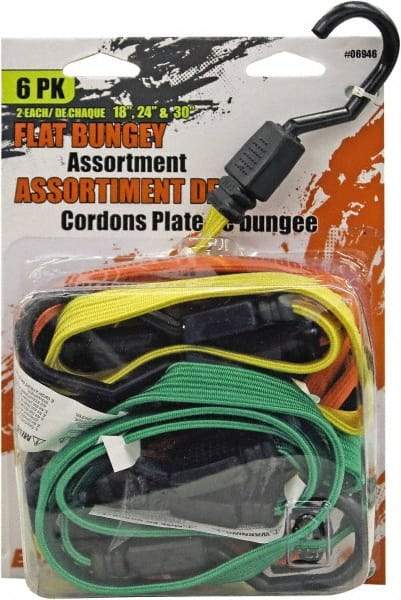 Erickson Manufacturing - Bungee Cord with Plastic Hook - 18, 24, 30" OAL, Black/Green/Red - Benchmark Tooling