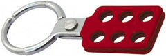 NMC - Single Jaw, 1-1/2" Jaw Diam, 6 PadLocks, Red Vinyl Insulation Aluminum Lockout Hasp - Scissor Action, 4-3/8" Long x 1-1/2" Wide, Red - Benchmark Tooling