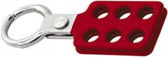 NMC - Single Jaw, 1" Jaw Diam, 6 PadLocks, Red Vinyl Insulation Aluminum Lockout Hasp - Scissor Action, 4-3/8" Long x 1-1/2" Wide, Red - Benchmark Tooling