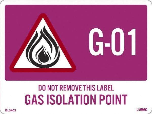 NMC - Energy Isolation Label - Legend: G - 01 THRU G - 10 DO NOT REMOVE THIS TAG GAS ISOLATION POINT, English, Purple, 4" Long x 3" High, Sign Muscle Finish - Benchmark Tooling