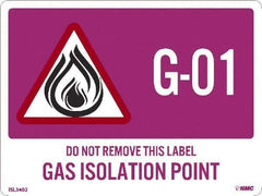 NMC - Energy Isolation Label - Legend: G - 01 THRU G - 10 DO NOT REMOVE THIS TAG GAS ISOLATION POINT, English, Purple, 4" Long x 3" High, Sign Muscle Finish - Benchmark Tooling
