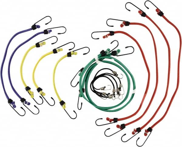 Erickson Manufacturing - Bungee Cord with S Hook - 10, 13, 18, 24, 30" OAL, Red/Blue/Green/Yellow - Benchmark Tooling