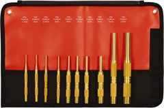 Mayhew - 10 Piece, 1.5 to 12mm, Pin Punch Set - Round Shank, Brass, Comes in Kit Bag - Benchmark Tooling