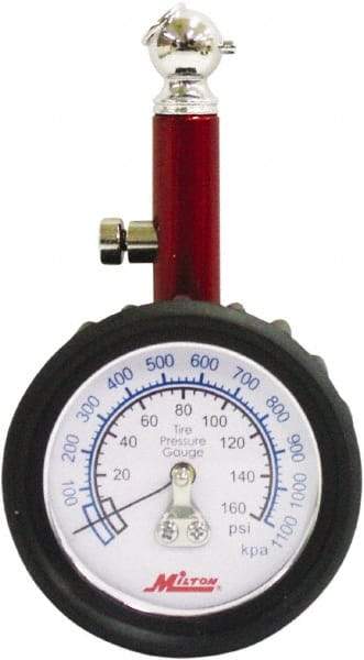 Milton - 0 to 160 psi Dial Ball Tire Pressure Gauge - 5 psi Resolution - Benchmark Tooling