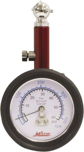 Milton - 0 to 60 psi Dial Ball Tire Pressure Gauge - 2 psi Resolution - Benchmark Tooling