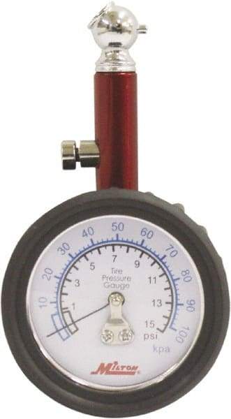 Milton - 0 to 15 psi Dial Ball Tire Pressure Gauge - 0.5 psi Resolution - Benchmark Tooling