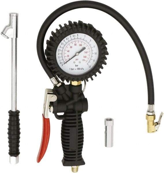 Milton - 2 to 175 psi Dial Easy-Clip Tire Pressure Gauge - 16' Hose Length, 2 psi Resolution - Benchmark Tooling