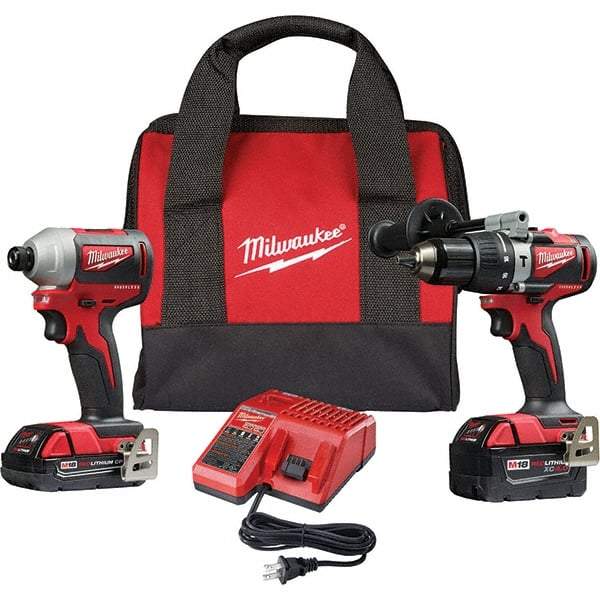 Milwaukee Tool - 18 Volt Cordless Tool Combination Kit - Includes 1/2" Brushless Hammer Drill/Driver & Brushless 1/4" Impact Driver, Lithium-Ion Battery Included - Benchmark Tooling