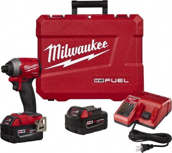 Milwaukee Tool - 18 Volt, 1/4" Drive, 167 Ft/Lb Torque, Cordless Impact Driver - 3600 RPM, 2 Lithium-Ion Batteries Included - Benchmark Tooling