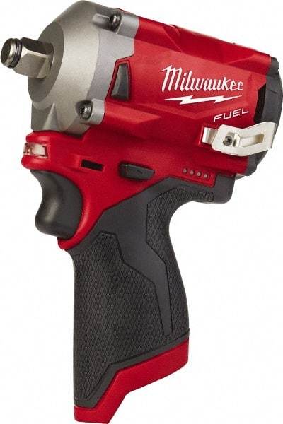 Milwaukee Tool - 1/2" Drive 12 Volt Pistol Grip Cordless Impact Wrench & Ratchet - 2,700 RPM, 0 to 3,200 BPM, 250 Ft/Lb Torque, Lithium-Ion Batteries - Benchmark Tooling