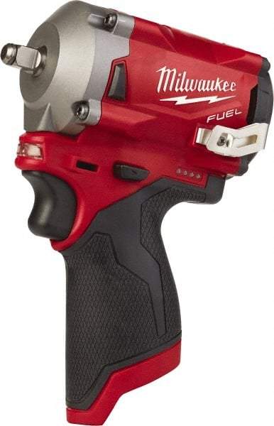 Milwaukee Tool - 3/8" Drive 12 Volt Pistol Grip Cordless Impact Wrench & Ratchet - 2,700 RPM, 0 to 3,200 BPM, 250 Ft/Lb Torque, Lithium-Ion Batteries - Benchmark Tooling