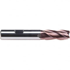 Emuge - 3/8" Diam, 7/8" LOC, 4 Flute Solid Carbide Roughing & Finishing End Mill - TiAlN Finish, 2-3/4" OAL, 3/8" Shank Diam, Weldon Shank, 38° Helix, Centercutting, Long Length - Benchmark Tooling