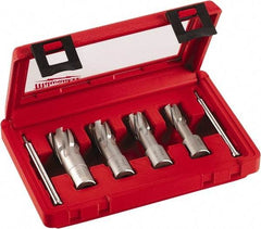 Milwaukee Tool - 4 Piece, 9/16 to 15/16" Cutter Diam, 1-3/8" Cutting Depth, Carbide-Tipped Annular Cutter Set - 9/16, 11/16, 13/16, 15/16" Cutter Diam - Benchmark Tooling