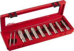 Milwaukee Tool - 8 Piece, 9/16 to 1-1/16" Cutter Diam, 2" Cutting Depth, Carbide-Tipped Annular Cutter Set - 9/16, 5/8, 11/16, 3/4, 13/16, 7/8, 15/16, 1-1/16" Cutter Diam - Benchmark Tooling