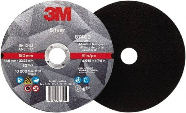 3M - 6" Ceramic Cutoff Wheel - 0.045" Thick, 7/8" Arbor, Use with Angle Grinders - Benchmark Tooling