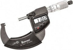 Starrett - 25 to 50mm Range, 0.001mm Graduation, Mechanical Outside Micrometer - Ratchet Thimble, 30mm Throat Depth, Accurate to 0.001mm - Benchmark Tooling